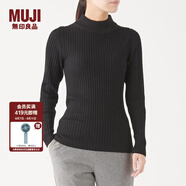 無印良品MUJI 女式  寬羅紋 半高領毛衣 長袖針織衫 黑色 L