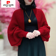 皮爾卡丹（pierre cardin）鏤空針織外套披肩女冬季新款外搭配裙子上衣加厚保暖寬松開衫 紅色 針織毛線袖子開衫