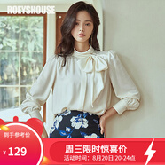 ROEYSHOUSE羅衣知性泡泡袖褶皺襯衫女春裝新款氣質(zhì)緞面圍巾領(lǐng)上衣05944 白色 S