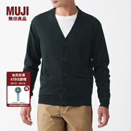 無(wú)印良品 MUJI 男式 美利奴羊毛 高針距V領(lǐng)開(kāi)衫 長(zhǎng)袖針織衫 AAB02A0A 黑色 M
