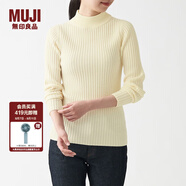 無印良品 MUJI 女式 寬羅紋 可水洗 半高領(lǐng)毛衣長袖針織衫 BAA02A1A 米白色 S