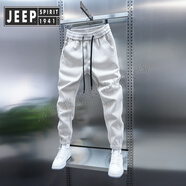 JEEP SPIRIT吉普2025男士冬季加絨休閑衛褲純色百搭彈力松緊腰束腳褲簡(jiǎn)約運動(dòng) 米白色 35 建議170-180斤