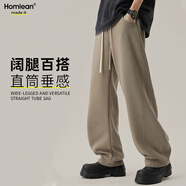 Homlean美式彎刀休閑褲男秋季百搭顯高寬松垂感闊腿長褲HK88卡其L