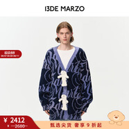 13DE MARZO女士 漸變logo針織開衫甜美休閑時尚寬松V領(lǐng)毛衣外套 藏藍色 L
