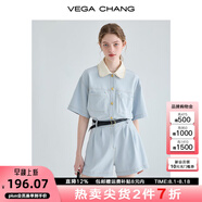 VEGA CHANG工裝連體短褲女夏2025新款小個子顯瘦高級感連身衣褲 藍(lán)色 S