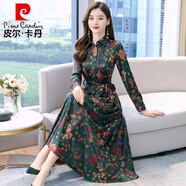 皮爾卡丹（pierre cardin）廣州高端女裝長(zhǎng)裙子春秋款闊太太高貴十三行洋氣質(zhì)中年醋酸連衣裙 綠色《今年流行時(shí)尚網(wǎng)紅/休閑氣 M (105斤以?xún)?nèi))