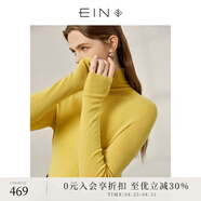 EIN【無縫針織】EIN言綿羊毛堆堆領(lǐng)修身針織衫打底衫上衣女裝秋款 黃色 S