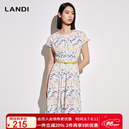 藍(lán)地（LANDI）不對稱下擺圓領(lǐng)印花系帶連衣裙女夏季新款短袖裙子無腰帶 花色 L