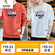 啄木鳥(niǎo)（TUCANO）長(cháng)袖衛衣男士春秋款ins潮牌繡標上衣服運動(dòng)加絨t恤冬裝內搭打底衫 03磚紅+03白色 M