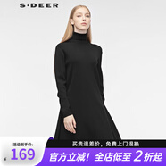 sdeer女裝高領(lǐng)解構(gòu)裁剪開衩下擺長袖毛衣S193835F5 黑色/91 L/170