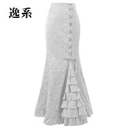 逸系魚(yú)尾半身裙春秋冬歐美新款長(cháng)裙維多利亞高腰氣質(zhì)半身裙朋克裙魚(yú)尾 白色提花 L
