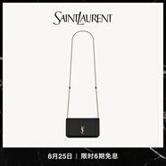 YSL圣羅蘭【禮物】女士CASSANDRE SAINT LAURENT光滑皮革飾帶手機(jī)包 黑色 U