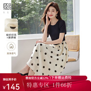 熙世界sllsky假兩件波點(diǎn)連衣裙2025夏季新款流行氣質(zhì)短袖圓領(lǐng)拼接裙子 杏底黑色波點(diǎn) M