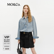 MO&Co.牛仔襯衣春工裝口袋廓形洗水磨白棉質(zhì)上衣MBE1TOP022 牛仔藍(lán)色 M 165