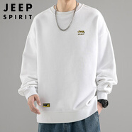 JEEP SPIRIT吉普衛(wèi)衣男秋季寬松印花打底衫男士長袖T恤上衣 白色 XL