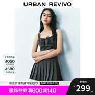 UR七夕2025夏季新款女裝格雷系蝴蝶結系帶百褶連衣裙UYU750075 深灰 (偏短) XL