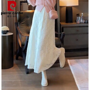 皮爾卡丹（pierre cardin）秋裝搭配一整套溫柔風(fēng)韓版純色單排扣針織外套+蕾絲半身裙兩件套 白色蕾絲裙 M