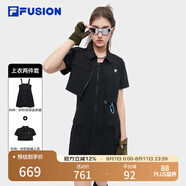FILA FUSION斐樂潮牌女裝連衣裙2024夏季新款時尚休閑裙子 正黑色-BK 160/80A/S
