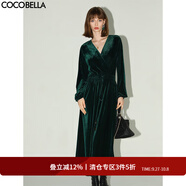 COCOBELLA[光澤質(zhì)感]優(yōu)雅法式茶歇裙女絲絨連衣裙禮服裙FR198-2 綠色 L