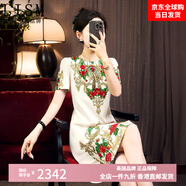 LISM國際一線(xiàn)品牌盛夏流行風(fēng)格百搭休閑短袖T恤裙ootd歐美覆古印花小 杏色 XL