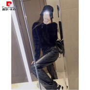 皮爾卡丹（pierre cardin）黑色毛衣女短款秋冬套頭馬海毛寬松慵懶風(fēng)高質(zhì)感仿水貂絨打底上衣 黑色 S 165 內(nèi)