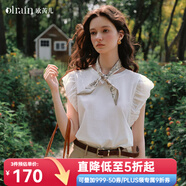 Olrain歐芮兒法式休閑圓領(lǐng)花苞袖T恤女夏季2025新款時(shí)尚洋氣上衣 白色 L