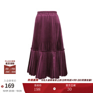 兩三事絲絨半身裙春季女黑色百褶裙裙子復(fù)古半裙長裙 開心自轉(zhuǎn)體 酒紅色 厚款 y L