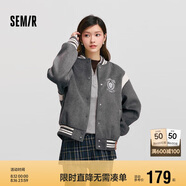 森馬（Semir）外套女刺繡拼接撞色寬松夾克2024冬季仿毛呢棒球服109724108004