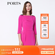 PORTS寶姿 春季新品女裝中袖中長(cháng)收腰連衣裙YLV8D173NWB002 玫紅色 XL (10)