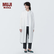 無(wú)印良品（MUJI）女式 水洗 平紋 襯衫領(lǐng)長(cháng)袖連衣裙秋季女裝裙子 BC2J7C4S 米白色 L(165/88A)