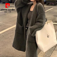 皮爾卡丹（pierre cardin）韓版純色針織開(kāi)衫慵懶風(fēng)顯瘦女裝2025春秋新款中長(cháng)款毛衣女厚外套 灰色 XL