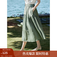 茵曼（INMAN）A字半身裙2025夏新款薄荷曼波通勤中長裙子 墨綠色 -18322205H1 XL