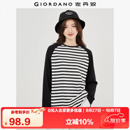 佐丹奴長袖t恤女純棉撞色條紋寬松牛角袖圓領(lǐng)上衣女13323862