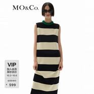 MO&Co.連衣裙SUNNEI聯(lián)名系列撞色圓領(lǐng)條紋無(wú)袖針織裙背心裙摩安珂 白黑條色 XS 155