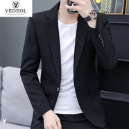 VEDEOL 西服男士韓版小西裝休閑易打理修身外套休閑職業(yè)正裝伴新郎結婚 黑色單外套 XL-體重125-140合適