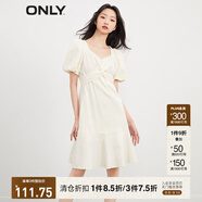 ONLY溫柔時尚高腰v領(lǐng)泡泡袖短款連衣裙女|123107092 A07 珍珠SEEDPEARL XS (155) 76A