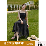 獨束大碼女裝飄逸大擺仙女吊帶連衣裙夏裝新款不規(guī)則荷葉邊裙22DS2582 黑色（DY） L