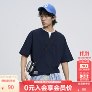 KAMA卡瑪多色雙領(lǐng)寬松刺繡短袖T2025新款夏季男純色舒適百搭體恤 深藍(lán) XL