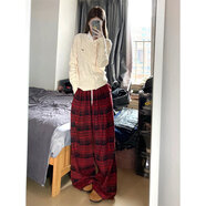 右小姐意幕紅色格子褲高腰闊腿褲女2025新款秋季美式直筒休閑褲垂感顯瘦 復古紅格 收藏店鋪優(yōu)先發(fā)貨 S 建議80-95斤