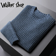 Walker Shop針織衫男修身毛衣輕商務(wù)粗針套頭圓領(lǐng)加厚保暖打底衫 藍(lán)色 L
