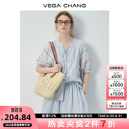 VEGA CHANG時(shí)尚套裝女2025新款夏季民族風(fēng)刺繡小衫半身裙兩件套裙 baby藍（上衣） XS