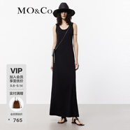 MO&Co.連衣裙涼感重工扎花破洞深U領(lǐng)寬松長款背心裙子長裙摩安珂 黑色 M 165