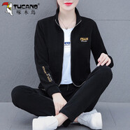 啄木鳥(niǎo)燈芯絨運動(dòng)套裝2025春秋季女裝新款時(shí)尚西式休閑三件套 黑色 XL (110-125斤)