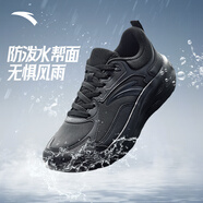 安踏（ANTA）漫步跑鞋男鞋2025秋季中考體測輕便舒適軟底皮面防潑水運動跑步鞋 基礎黑-5 【皮面防潑水】 41 (8碼)