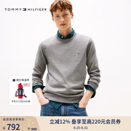 TOMMY HILFIGER【柔軟純棉】25秋冬男撞色條紋學(xué)院風(fēng)針織衫/情侶款純色毛衣 【純色繡標(biāo)毛衣】極簡(jiǎn)灰P7D M （推薦：135-150斤）