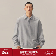 CHINISM CH簡約重磅Polo領(lǐng)衛(wèi)衣男士潮流春秋款美式復(fù)古休閑情侶翻領(lǐng)上衣 淺灰色 XL（建議140-150斤）