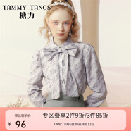 糖力【商場(chǎng)同款】冬新款長(cháng)袖印花蝴蝶結領(lǐng)帶歐根紗襯衫上衣女 灰色 S