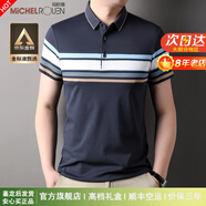 瑪歐璐品牌短袖T恤男2025夏季新款條紋翻領(lǐng)T恤男高檔商務(wù)休閑上衣男裝 蘭灰 175/52/XL
