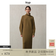 旅途原品（ltyp）100%羊毛分割坑條紋連衣裙 極簡(jiǎn)高級(jí)時(shí)尚長(zhǎng)裙女秋 姜茶褐 S