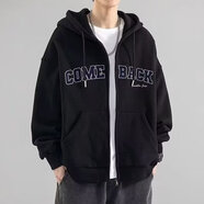 潮西登夾克男秋季開(kāi)衫外套男春秋裝青少年連帽開(kāi)衫男高中初中學(xué)生外套 藍公子T472黑色 2XL